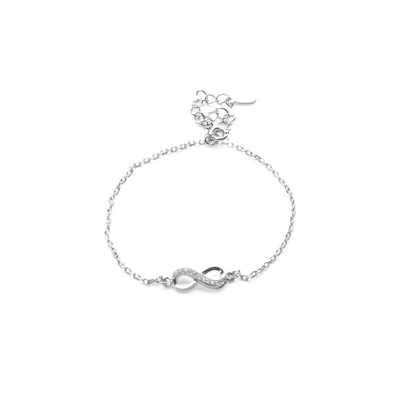 JSAJ Infinity bracelet 92.5 Sterling Silver Infinity flexible bracelet studded with thin zerconia sleek bracelet for girls and women Comfortable Durable