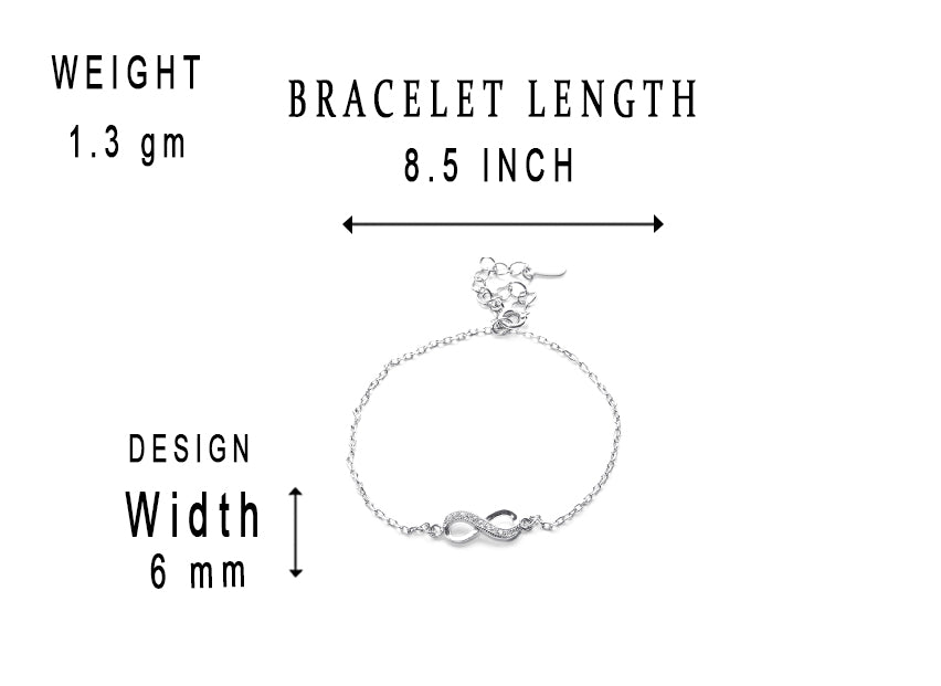 JSAJ Infinity bracelet 92.5 Sterling Silver Infinity flexible bracelet studded with thin zerconia sleek bracelet for girls and women Comfortable Durable