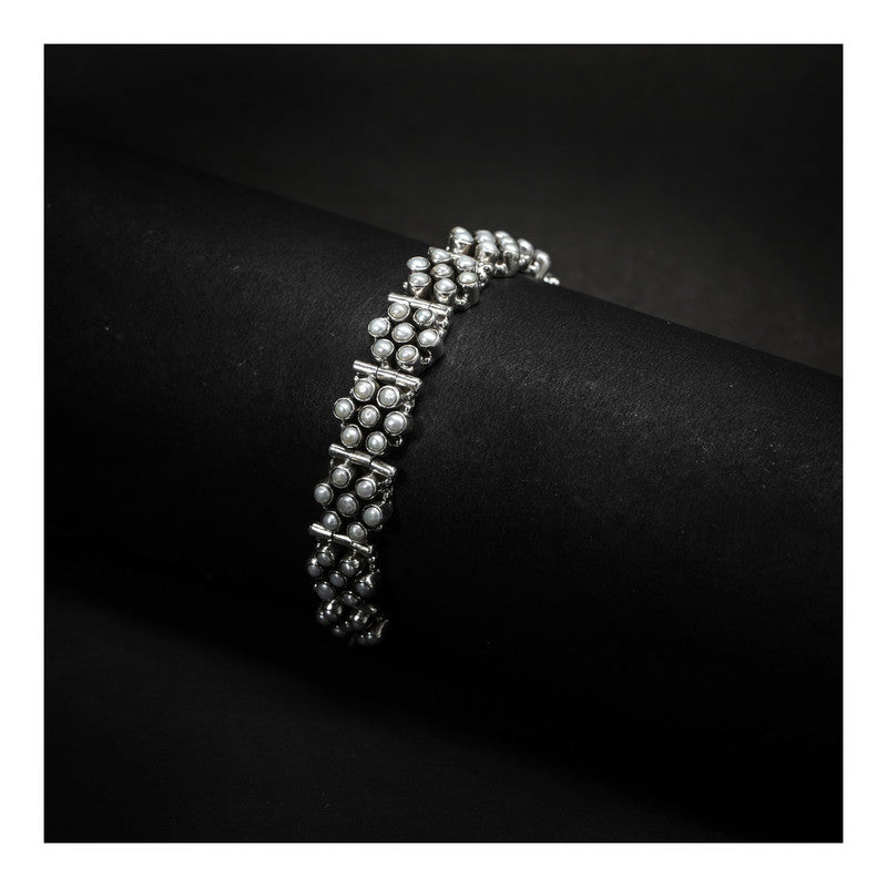 JSAJ Pearl bracelet 92.5 Sterling Silver Pearl moti flexible bracelet very tiny pearls studded for Girls Women's Comfortable Durable