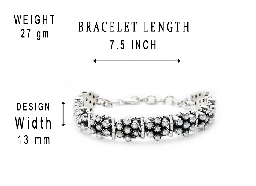 JSAJ Pearl bracelet 92.5 Sterling Silver Pearl moti flexible bracelet very tiny pearls studded for Girls Women's Comfortable Durable