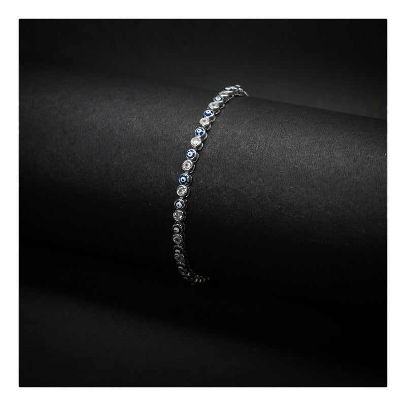 JSAJ Evil Eye Bracelet 92.5 Sterling Silver flexible Bracelet adjustable with evil eye and zerconia for Girls Women's Comfortable Durable