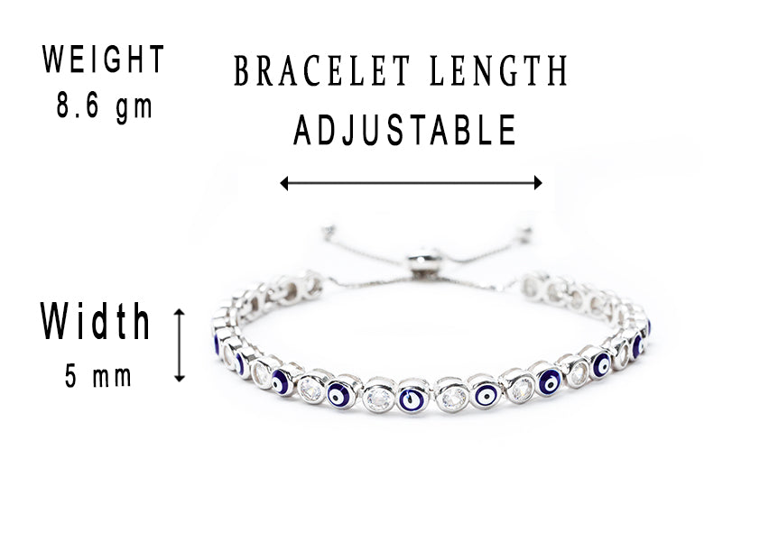 JSAJ Evil Eye Bracelet 92.5 Sterling Silver flexible Bracelet adjustable with evil eye and zerconia for Girls Women's Comfortable Durable