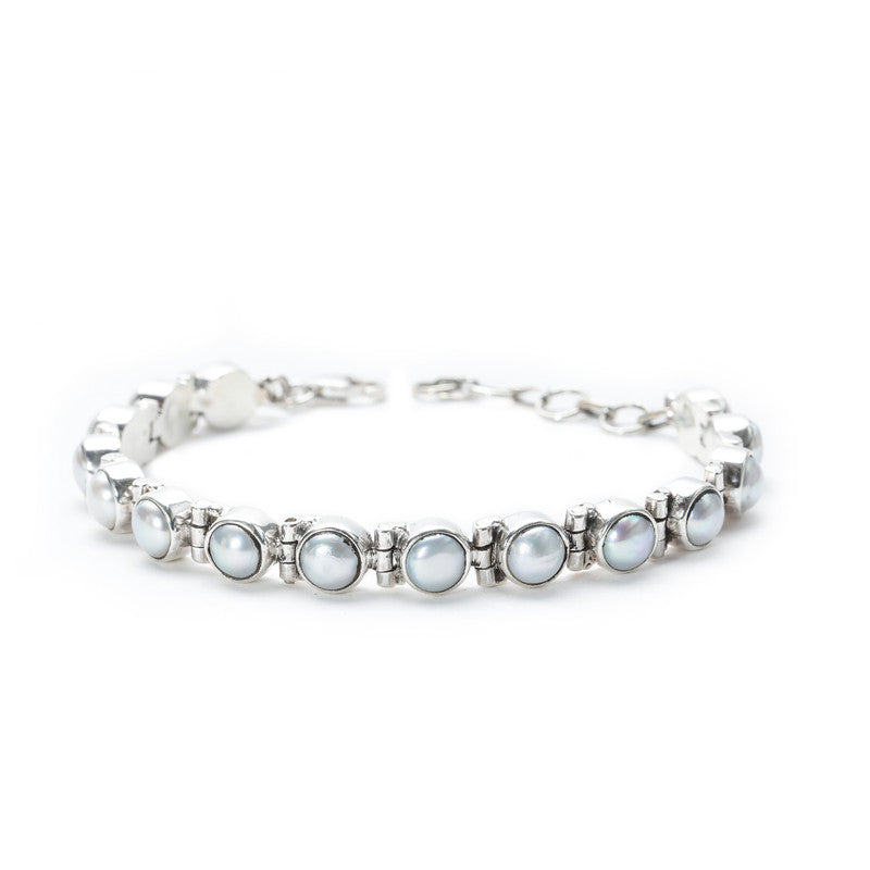 JSAJ Pearl Bracelet 92.5 Sterling Silver Pearl moti bracelet Round Pearls flexible for Girls Women's Comfortable Durable