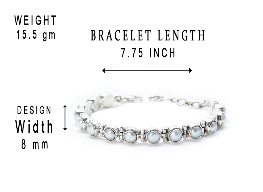 JSAJ Pearl Bracelet 92.5 Sterling Silver Pearl moti bracelet Round Pearls flexible for Girls Women's Comfortable Durable