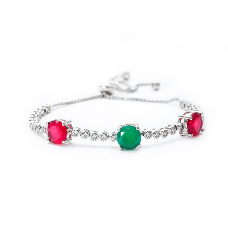 JSAJ 92.5 Sterling Silver Ruby Emerald and with Zercon stones adjustable flexible bracelet for Girls Women's Comfortable Durable