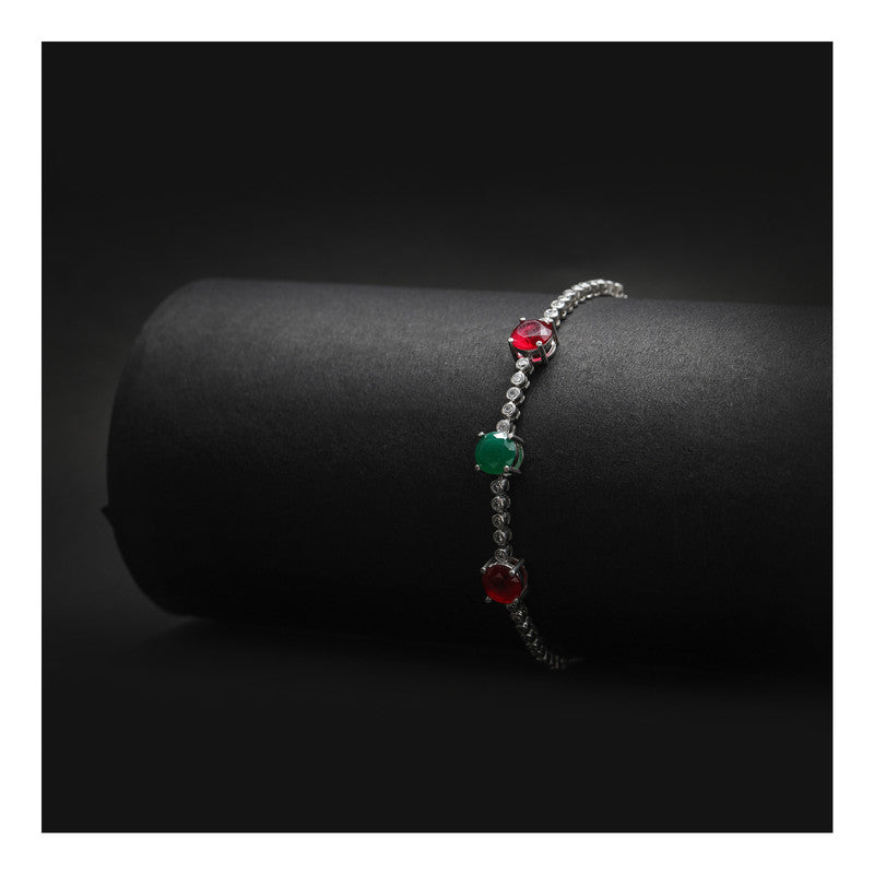 JSAJ 92.5 Sterling Silver Ruby Emerald and with Zercon stones adjustable flexible bracelet for Girls Women's Comfortable Durable