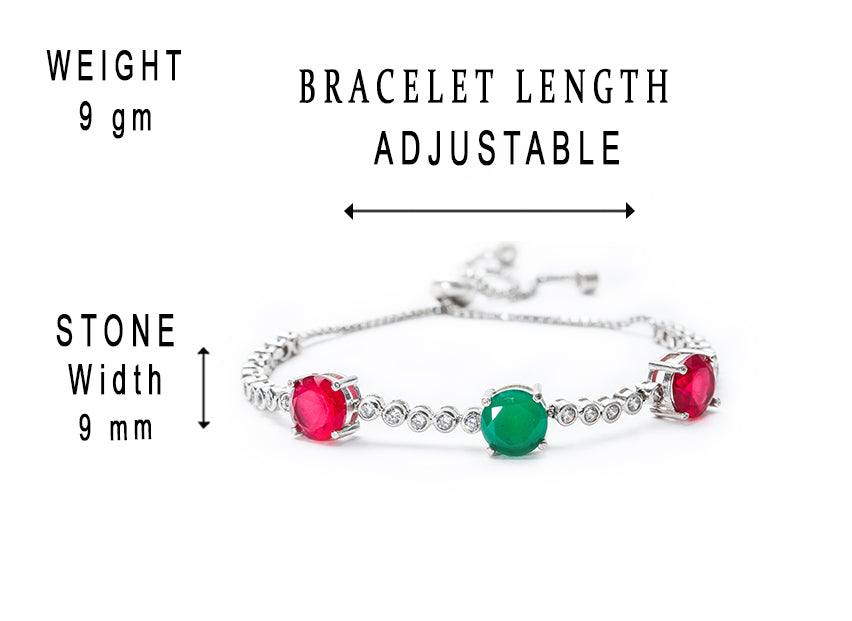 JSAJ 92.5 Sterling Silver Ruby Emerald and with Zercon stones adjustable flexible bracelet for Girls Women's Comfortable Durable