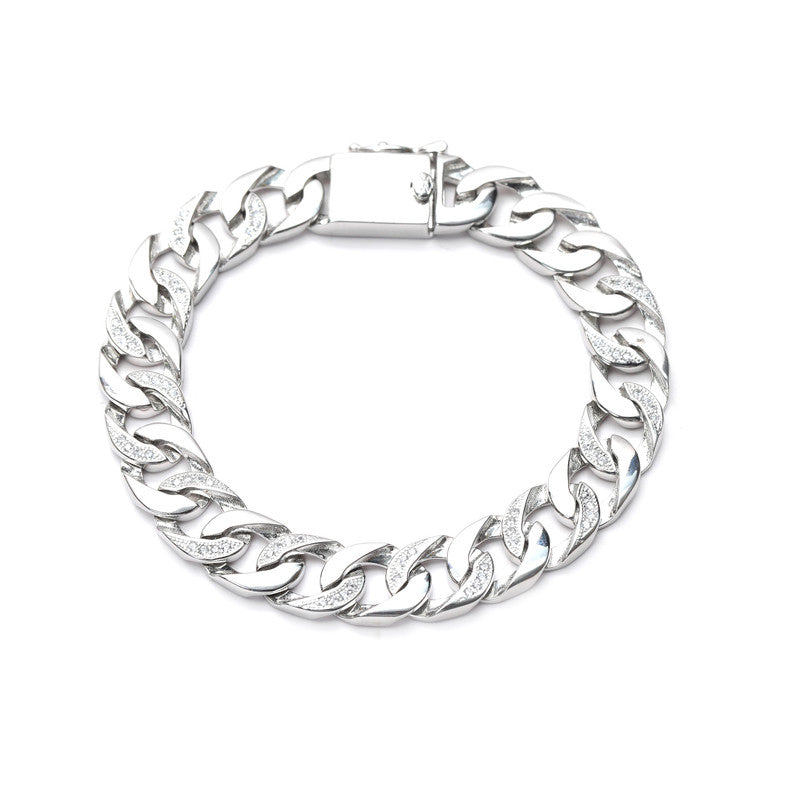 JSAJ 92.5 Sterling Silver Gents Bracelet Link Bracelet Platinum Plating Bracelet Gents Stones Bracelet For Mens and Boys