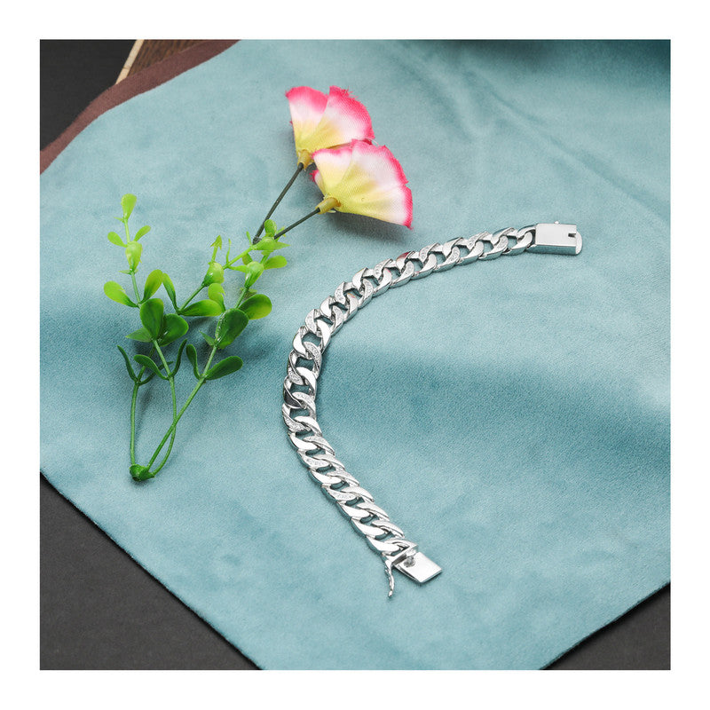 JSAJ 92.5 Sterling Silver Gents Bracelet Link Bracelet Platinum Plating Bracelet Gents Stones Bracelet For Mens and Boys