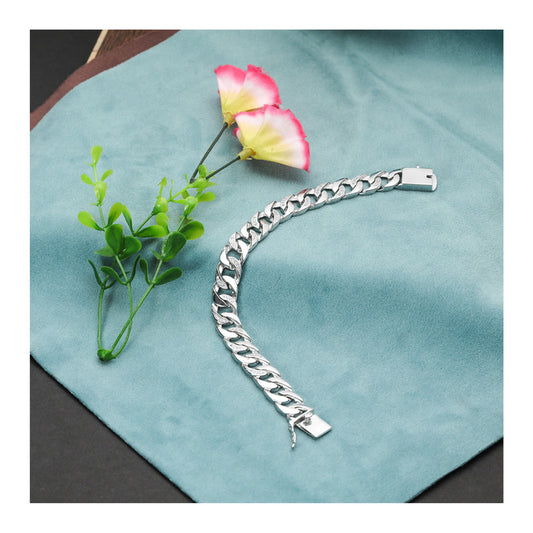 JSAJ 92.5 Sterling Silver Gents Bracelet Link Bracelet Platinum Plating Bracelet Gents Stones Bracelet For Mens and Boys