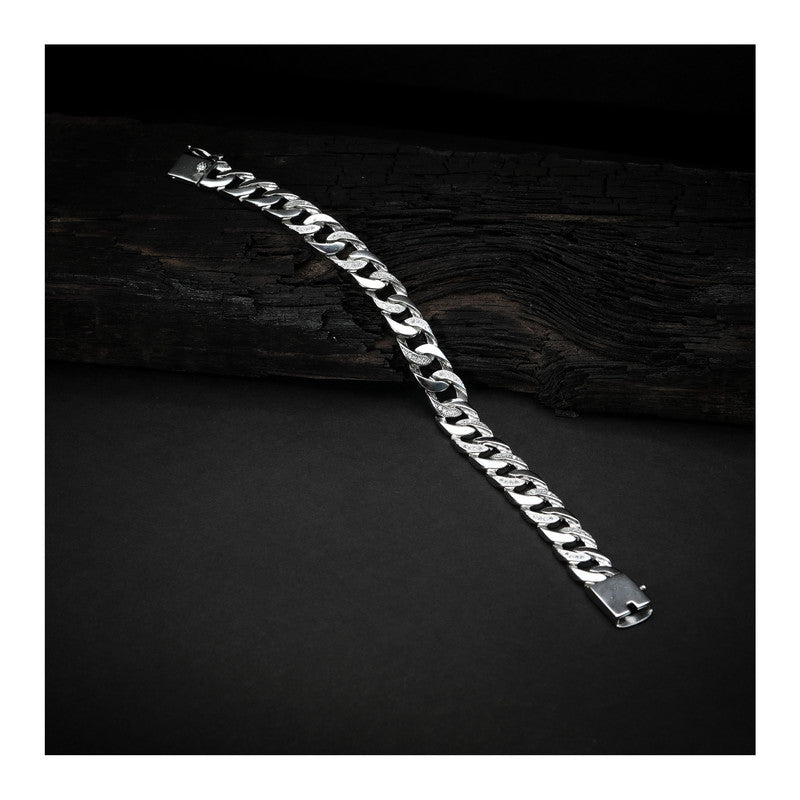 JSAJ 92.5 Sterling Silver Gents Bracelet Link Bracelet Platinum Plating Bracelet Gents Stones Bracelet For Mens and Boys