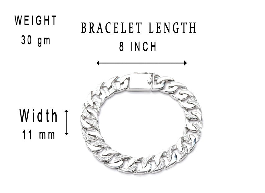 JSAJ 92.5 Sterling Silver Gents Bracelet Link Bracelet Platinum Plating Bracelet Gents Stones Bracelet For Mens and Boys