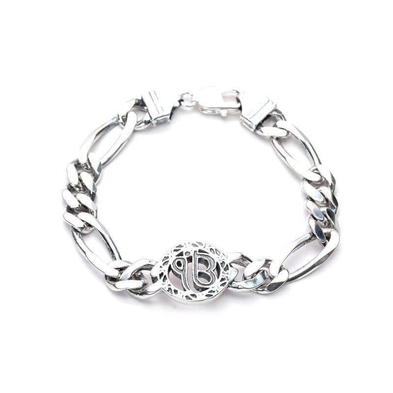 JSAJ 92.5 Sterling silver Gents Bracelet EK OMKARA Sikh Bracelet Figaro bracelet for Mens and Boys