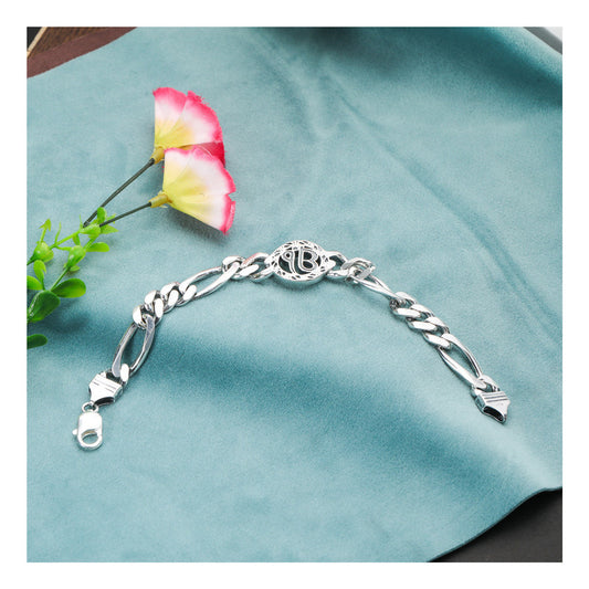 JSAJ 92.5 Sterling silver Gents Bracelet EK OMKARA Sikh Bracelet Figaro bracelet for Mens and Boys