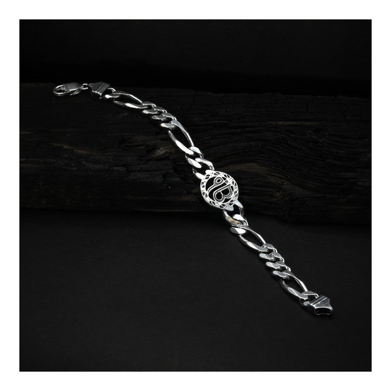 JSAJ 92.5 Sterling silver Gents Bracelet EK OMKARA Sikh Bracelet Figaro bracelet for Mens and Boys