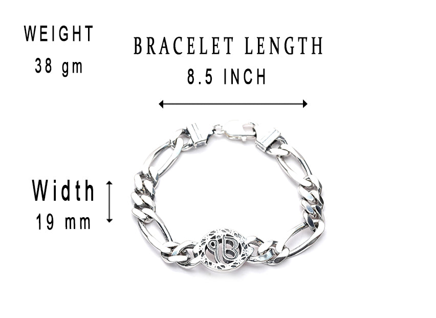 JSAJ 92.5 Sterling silver Gents Bracelet EK OMKARA Sikh Bracelet Figaro bracelet for Mens and Boys