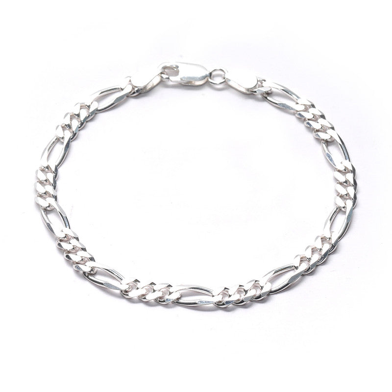 JSAJ 92.5 Sterling Silver Gents Bracelet Figaro Chain Bracelet for Mens and Boys