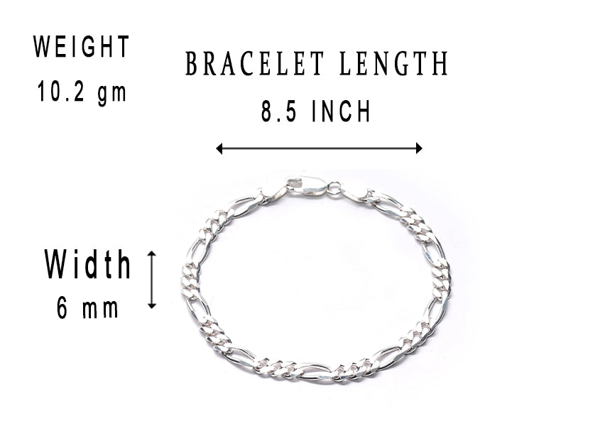 JSAJ 92.5 Sterling Silver Gents Bracelet Figaro Chain Bracelet for Mens and Boys