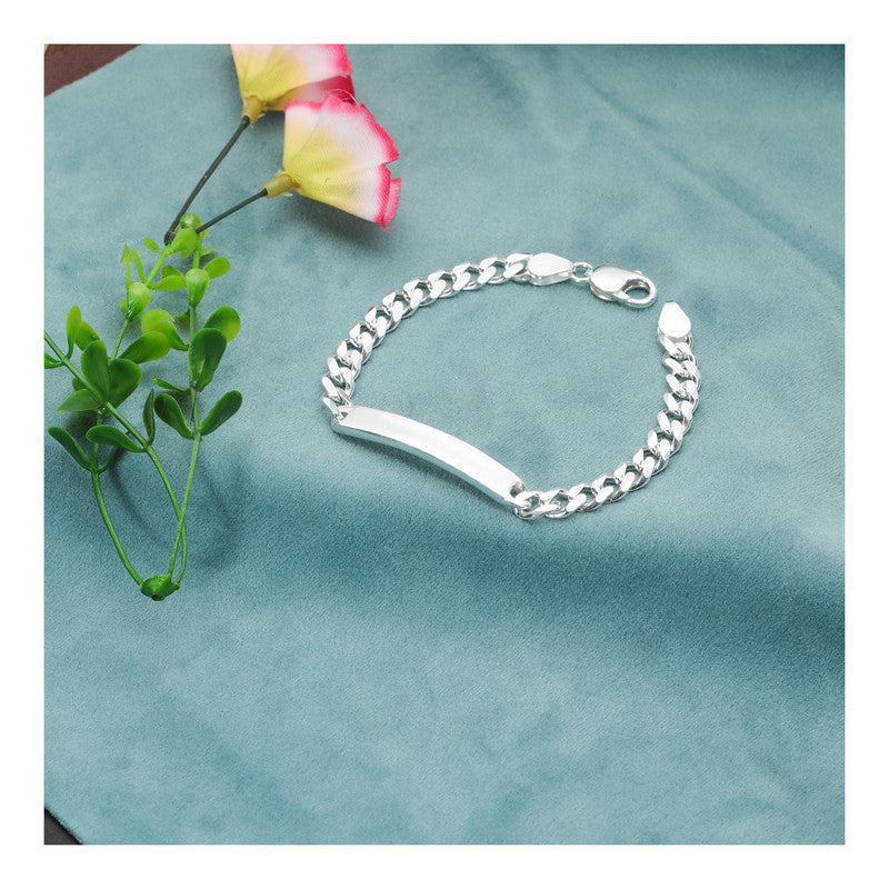 JSAJ 92.5 Sterling Silver Gents Bracelet Plate Chain Bracelet Link Bracelet for Mens and Boys