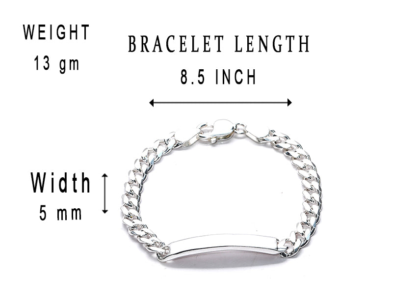 JSAJ 92.5 Sterling Silver Gents Bracelet Plate Chain Bracelet Link Bracelet for Mens and Boys