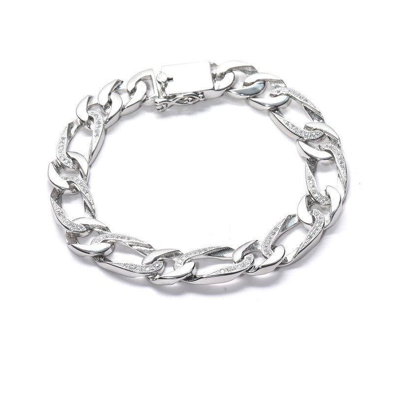 JSAJ 92.5 Sterling Silver Gents Bracelet Link Bracelet Platinum Plating Bracelet Gents Stones Bracelet For Mens and Boys