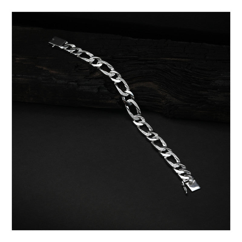 JSAJ 92.5 Sterling Silver Gents Bracelet Link Bracelet Platinum Plating Bracelet Gents Stones Bracelet For Mens and Boys