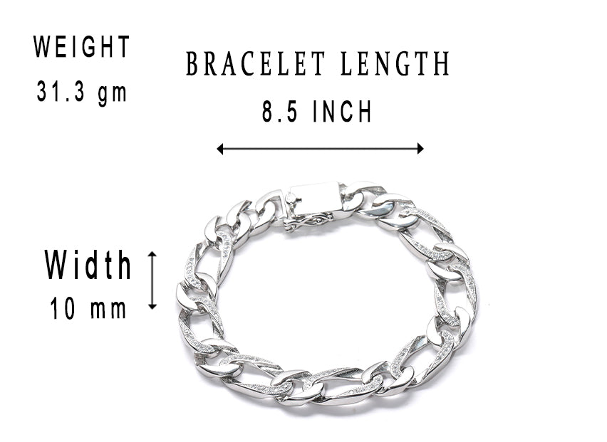 JSAJ 92.5 Sterling Silver Gents Bracelet Link Bracelet Platinum Plating Bracelet Gents Stones Bracelet For Mens and Boys