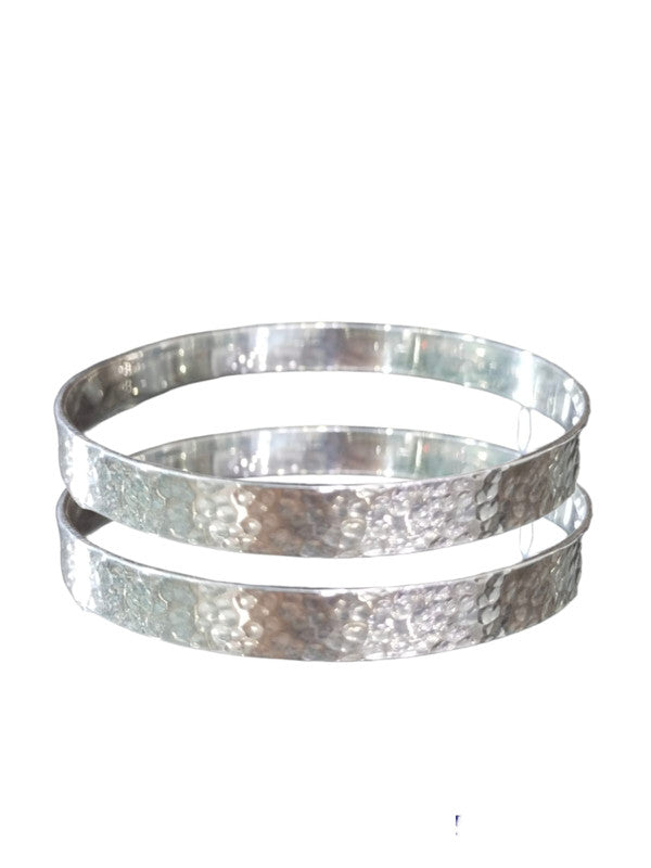 JSAJ 925 sterling silver plain hammered bangles churi, thick and durable, unbreakable design perfect for girls and women