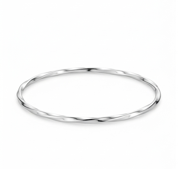 JSAJ 92.5 sterling silver curved design plain pipe bangle, 1.5mm width, perfect for girls and women