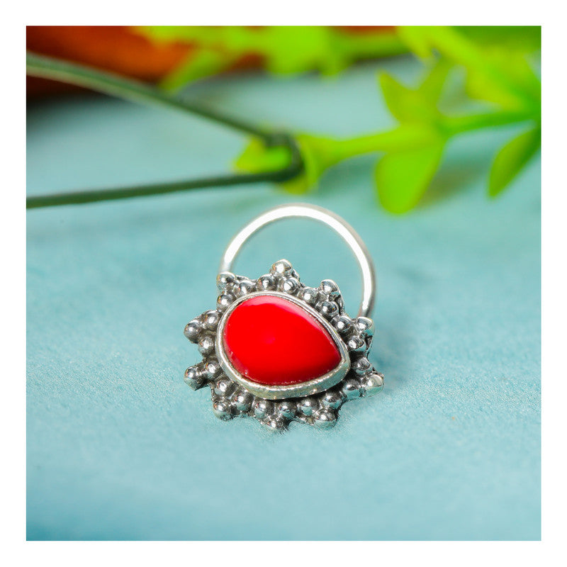 JSAJ teardrop sunburst-shaped stone wire nose pin, crafted from 925 st ...
