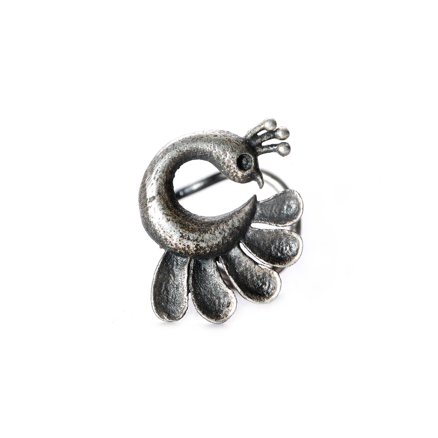 JSAJ NOSE PIN WIRE NOSE PIN STERLING SILVER 925 SILVER PEACOCK OXIDIZED NOSE PIN FOR GIRLS AND WOMENS