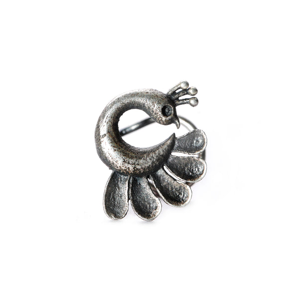 JSAJ NOSE PIN WIRE NOSE PIN STERLING SILVER 925 SILVER PEACOCK OXIDIZED NOSE PIN FOR GIRLS AND WOMENS