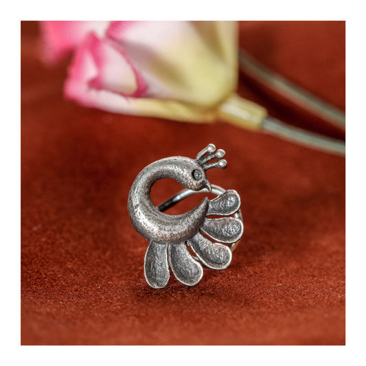 SILVER NOSE PIN WIRE NOSE PIN PEACOCK DESIGN STERLING SILVER 925 SILVER OXIDIZED NOSE PIN FOR GIRLS AND WOMENS