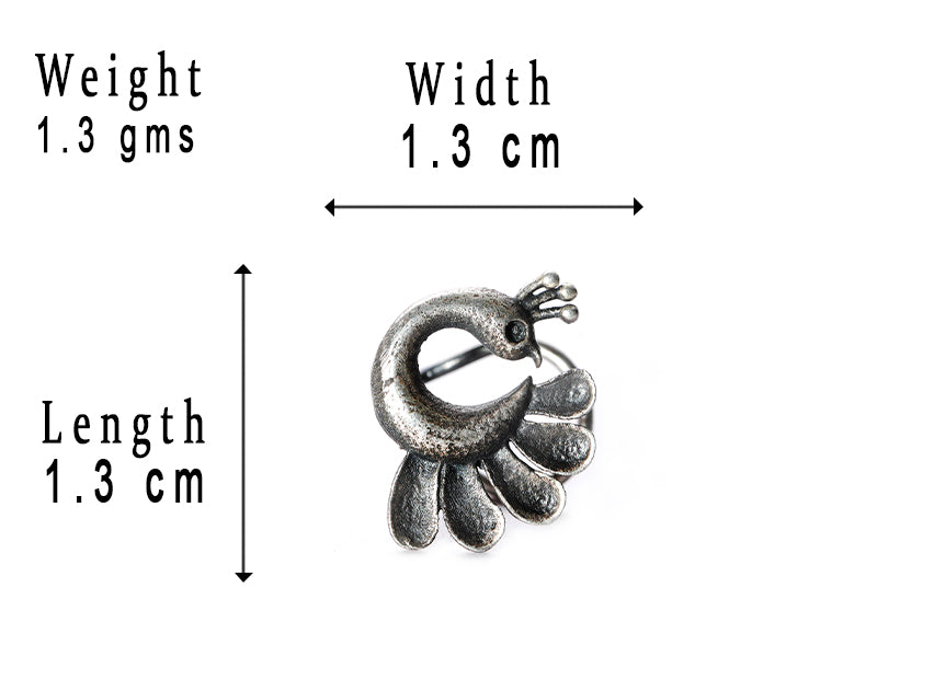 SILVER NOSE PIN WIRE NOSE PIN PEACOCK DESIGN STERLING SILVER 925 SILVER OXIDIZED NOSE PIN FOR GIRLS AND WOMENS