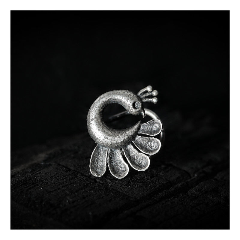 SILVER NOSE PIN WIRE NOSE PIN PEACOCK DESIGN STERLING SILVER 925 SILVER OXIDIZED NOSE PIN FOR GIRLS AND WOMENS
