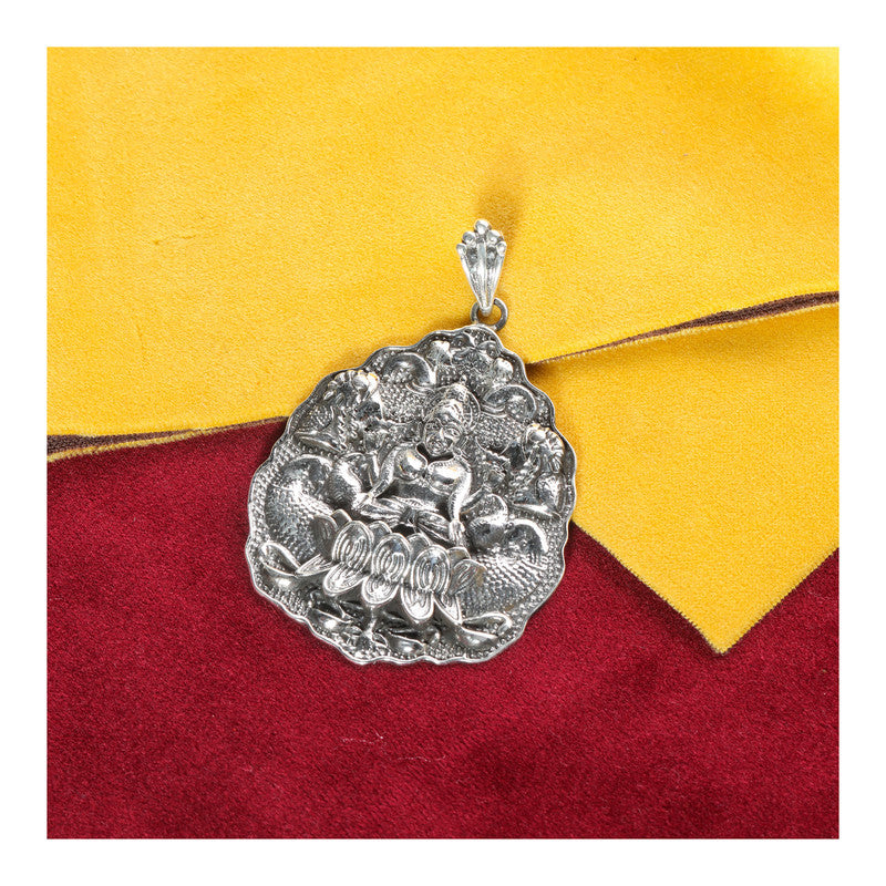 JSAJ Silver 925 Sterling Silver GOD PENDENT LOCKET LAXMI JI WITH LOTUS UNISEX PENDENT for Good Health and Wealth