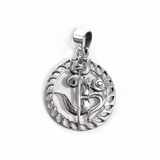 JSAJ Silver 925 Sterling Silver OM PENDENT LOCKET OM WITH TRISHUL UNISEX PENDENT for Good Health and Wealth