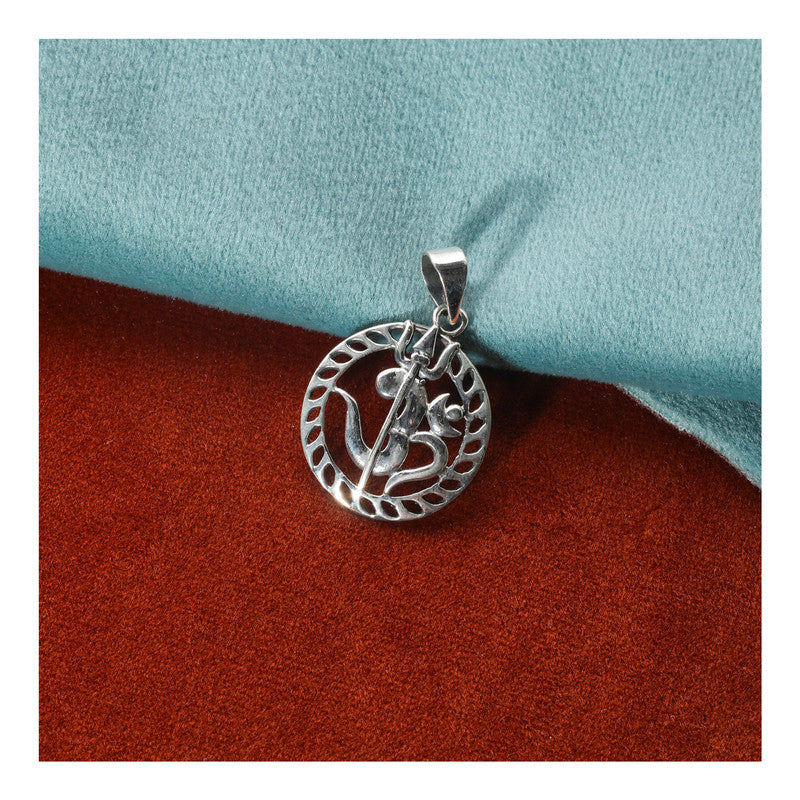 JSAJ Silver 925 Sterling Silver OM PENDENT LOCKET OM WITH TRISHUL UNISEX PENDENT for Good Health and Wealth