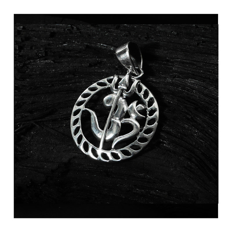 JSAJ Silver 925 Sterling Silver OM PENDENT LOCKET OM WITH TRISHUL UNISEX PENDENT for Good Health and Wealth