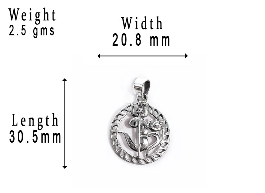 JSAJ Silver 925 Sterling Silver OM PENDENT LOCKET OM WITH TRISHUL UNISEX PENDENT for Good Health and Wealth