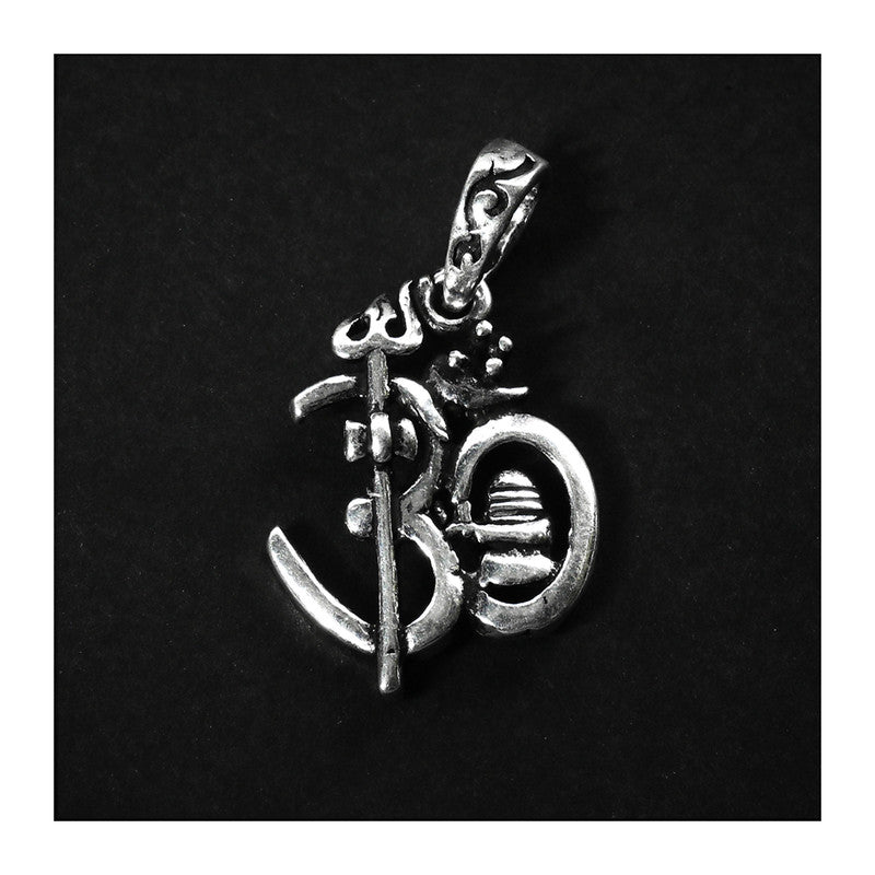 JSAJ Silver 925 Sterling Silver OM PENDENT LOCKET OM WITH TRISHUL OR SHIVLING UNISEX PENDENT for Good Health and Wealth