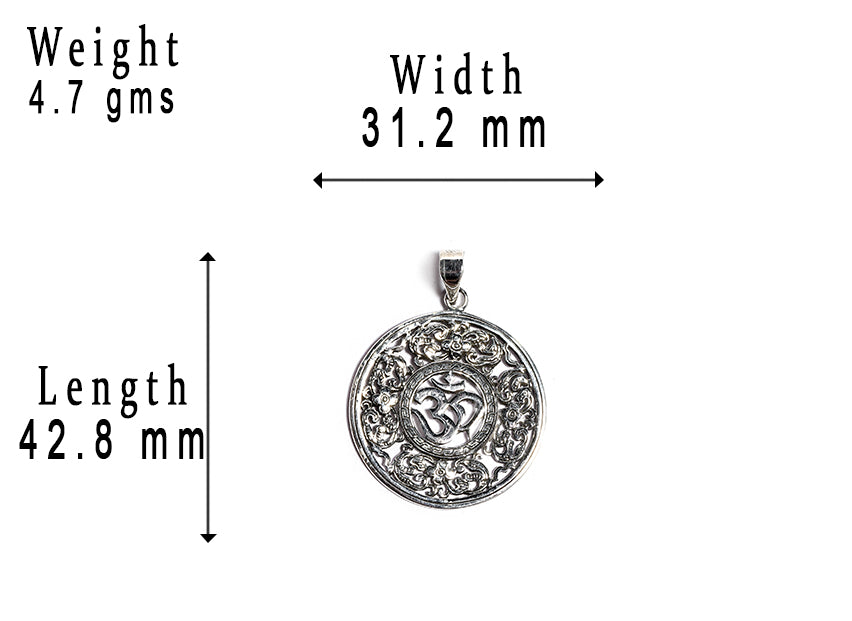 JSAJ Silver 925 Sterling Silver OM PENDENT LOCKET OM IN BIG SIZE UNISEX PENDENT hand zali wrk for Good Health and Wealth