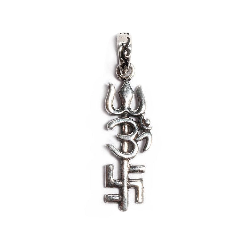 JSAJ Silver 925 Sterling Silver OM PENDENT LOCKET OM WITH TRISHUL SWASTIK OR SUBH-LABH LOCKET for Good Health and Wealth
