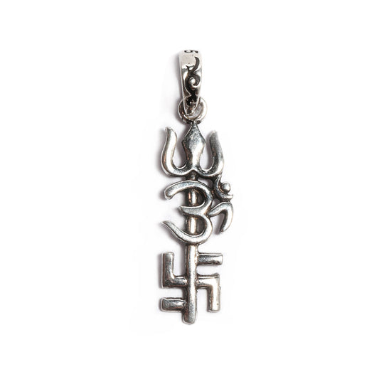 JSAJ Silver 925 Sterling Silver OM PENDENT LOCKET OM WITH TRISHUL SWASTIK OR SUBH-LABH LOCKET for Good Health and Wealth