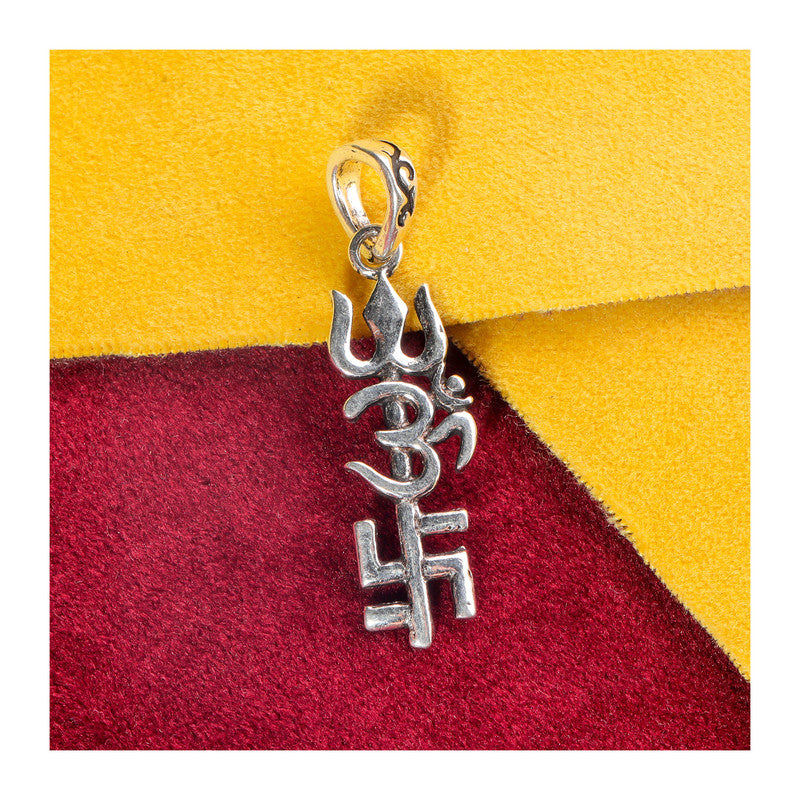 JSAJ Silver 925 Sterling Silver OM PENDENT LOCKET OM WITH TRISHUL SWASTIK OR SUBH-LABH LOCKET for Good Health and Wealth