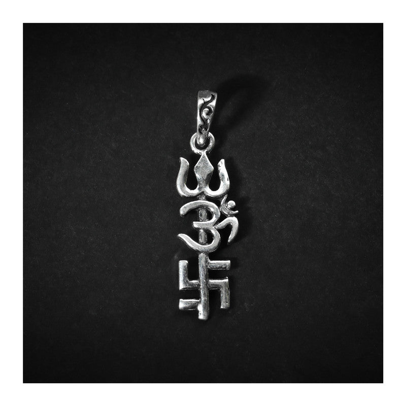 JSAJ Silver 925 Sterling Silver OM PENDENT LOCKET OM WITH TRISHUL SWASTIK OR SUBH-LABH LOCKET for Good Health and Wealth