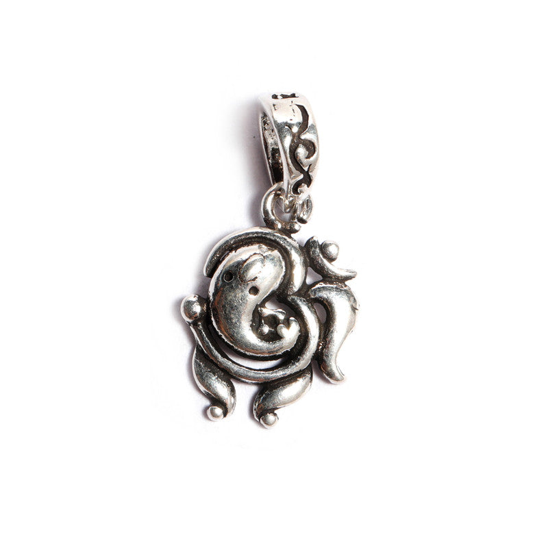 JSAJ Silver 925 Sterling Silver GOD PENDENT LOCKET GANESH JI GANPATI JI BAPA MORIYA WITH OM IN MEDIUM SIZE UNISEX PENDENT for Good Health and Wealth