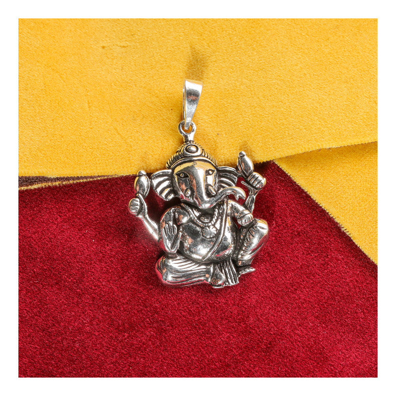JSAJ Silver 925 Sterling Silver GOD PENDENT LOCKET GANESH JI GANPATI JI BAPA MORIYA IN BIG SIZE UNISEX PENDENT for Good Health and Wealth