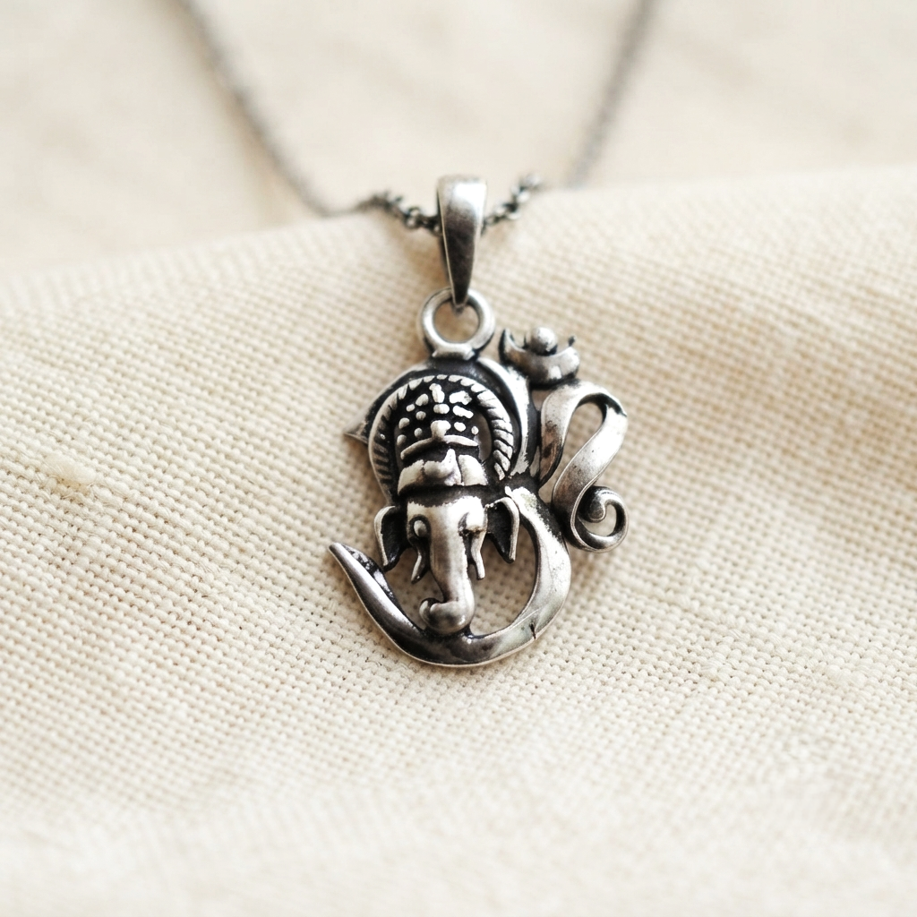 JSAJ Silver 925 Sterling Silver GOD PENDENT LOCKET GANESH JI GANPATI JI BAPA MORIYA IN SMALL SIZE UNISEX PENDENT for Good Health and Wealth