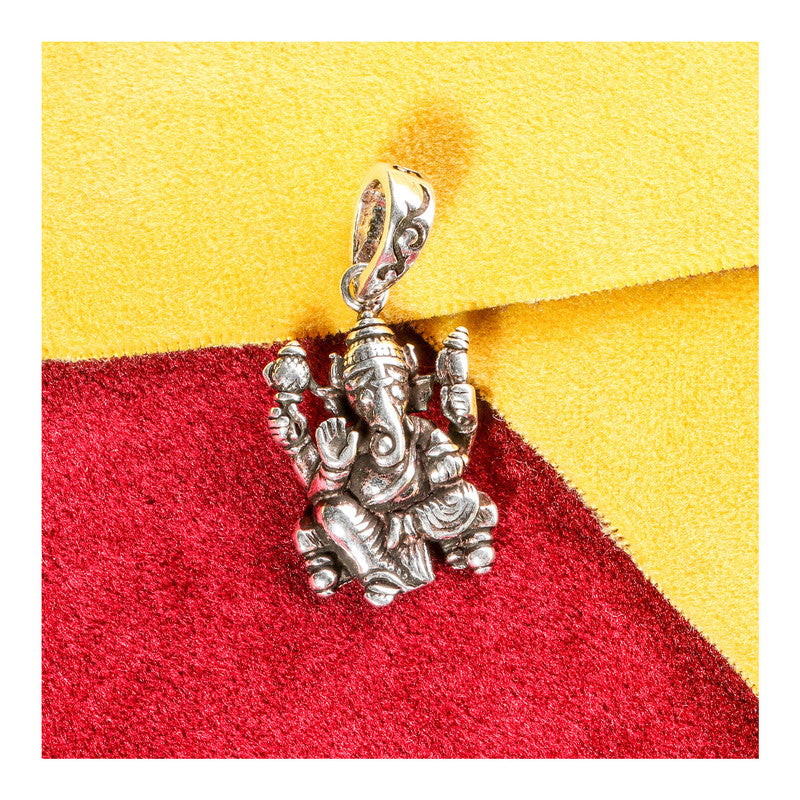 JSAJ Silver 925 Sterling Silver GOD PENDENT LOCKET GANESH JI GANPATI JI BAPA MORIYA IN SMALL SIZE UNISEX PENDENT for Good Health and Wealth